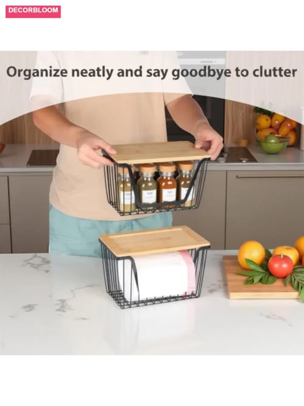 2 Pack Stackable Pantry Organizers Stainless Steel Vegetable Bins with Lids